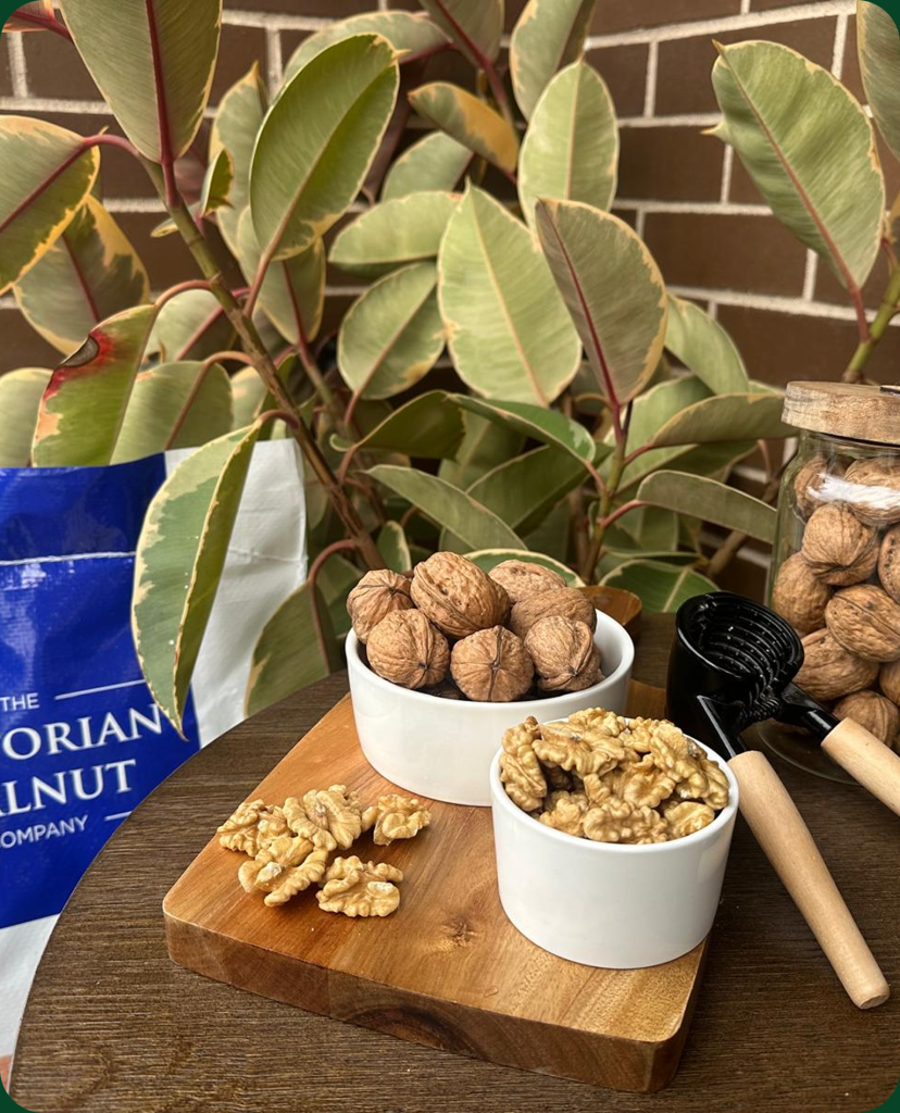 Australian walnuts displayed on a wooden board